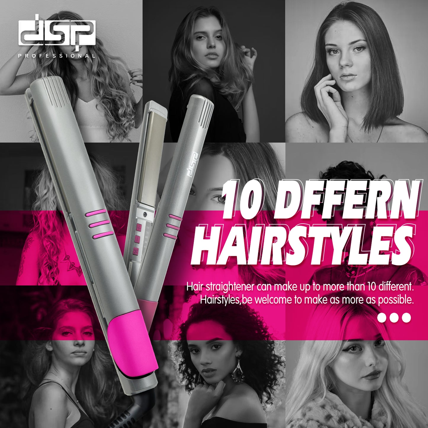 DSP Hot Seller Titanium Hair Straightener 38W Fast Heat 5-Temp Adjustable 360° Swivel Cord for Damage-Free Styling Home & Salon