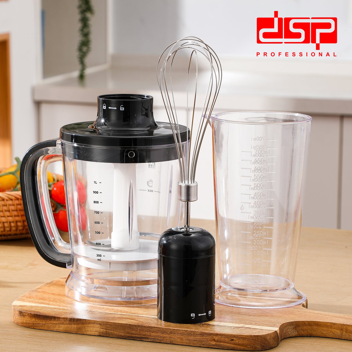DSP 3 in 1 Immersion Blender Handheld, 1500W Pure Copper Motor, Variable Speed Control, Detachable Stainless Steel Blades, Includes Egg-Beater, 700ml Measuring Cup & 1.0L Meat Grinder – Perfect for Soup, Smoothies, Baby Food (220-240V)