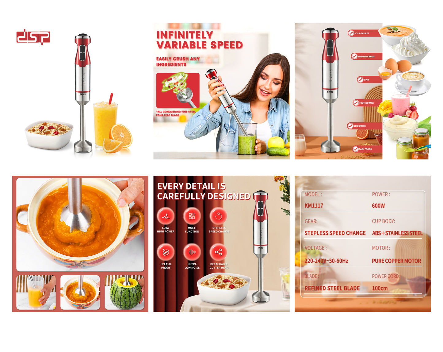 600W Stepless Blender, Full Copper Motor & Detachable Rod for Effortless Cleaning in Home Kitchen