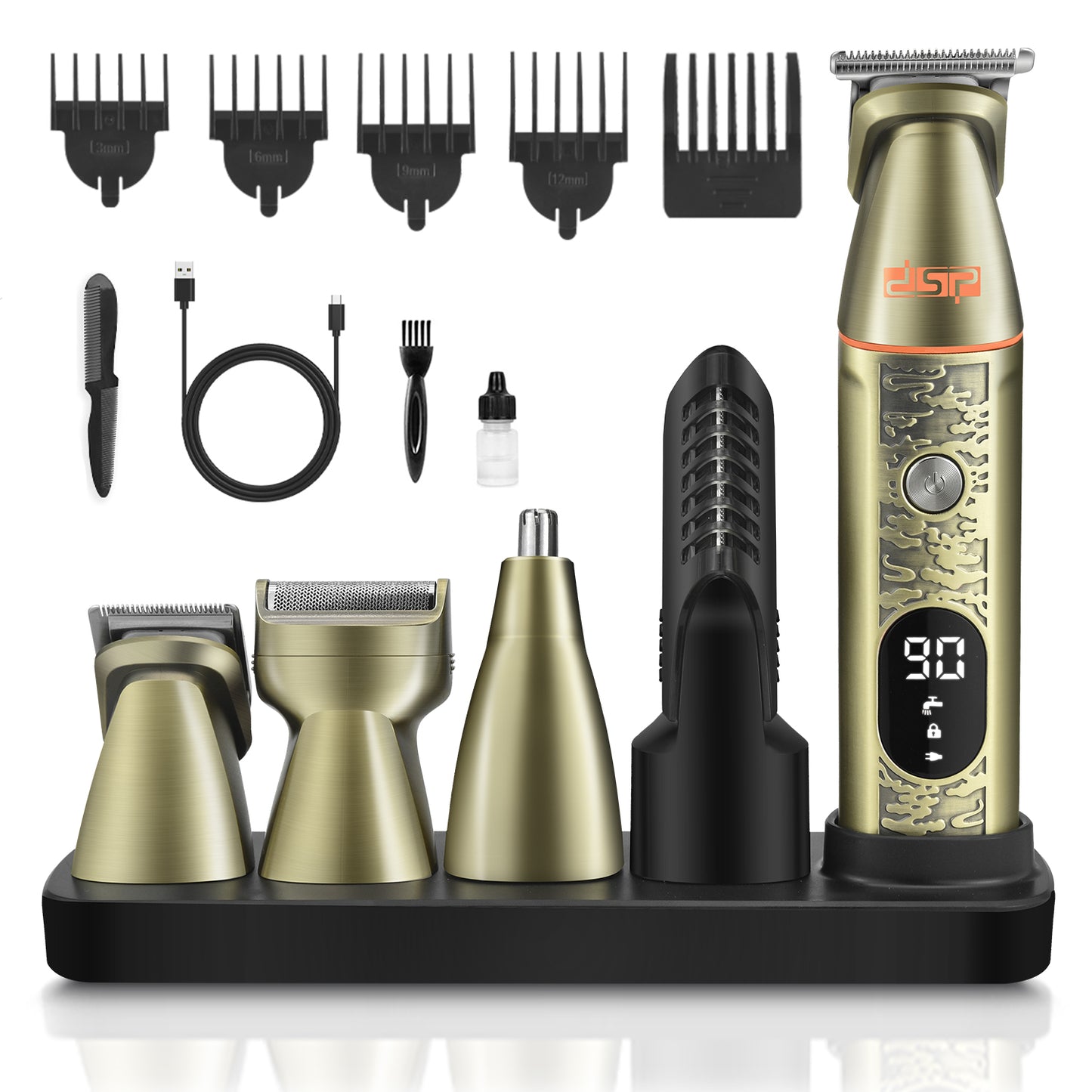 6-in-1 Professional Men's Grooming Kit with 4 Combs, IPX6 Waterproof, 90Min Runtime & LED Display, All-in-One Precision for Beard/Hair/Body Care
