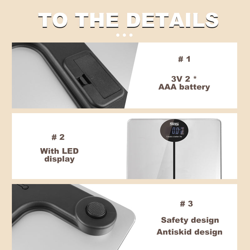 Body Scale 180kg Capacity, Tempered Glass Platform with 50g Precision, Auto-Zero/Off & Alerts for Home Fitness Health Tracking