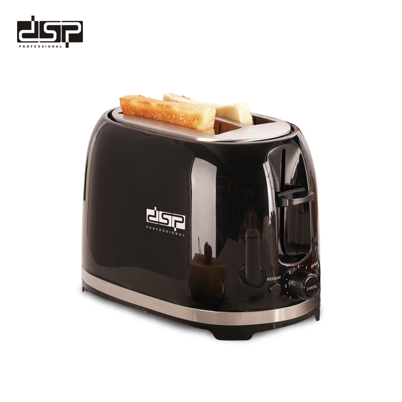 DSP 2-Slice Cool Touch Bread Toaster - 7 Temperature Settings, Auto Centering, Wide Slot (13.5x3.8x12.0cm), Defrost/Reheat/Cancel, 700-850W, Compact for Home - Black