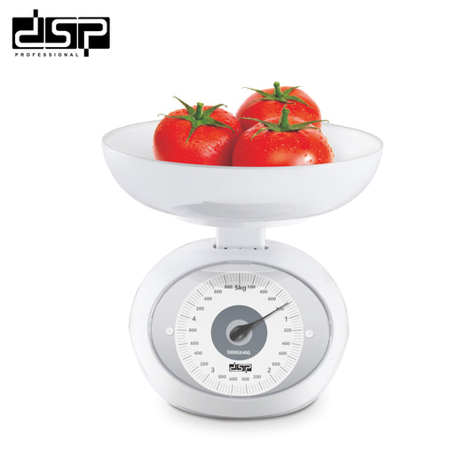 DSP Mechanical Kitchen Scale with Bowl – Food Scale for Home, Weighs up to 5000g (40g Increments), ABS Material, Large 1000ml Tray, Easy to Clean