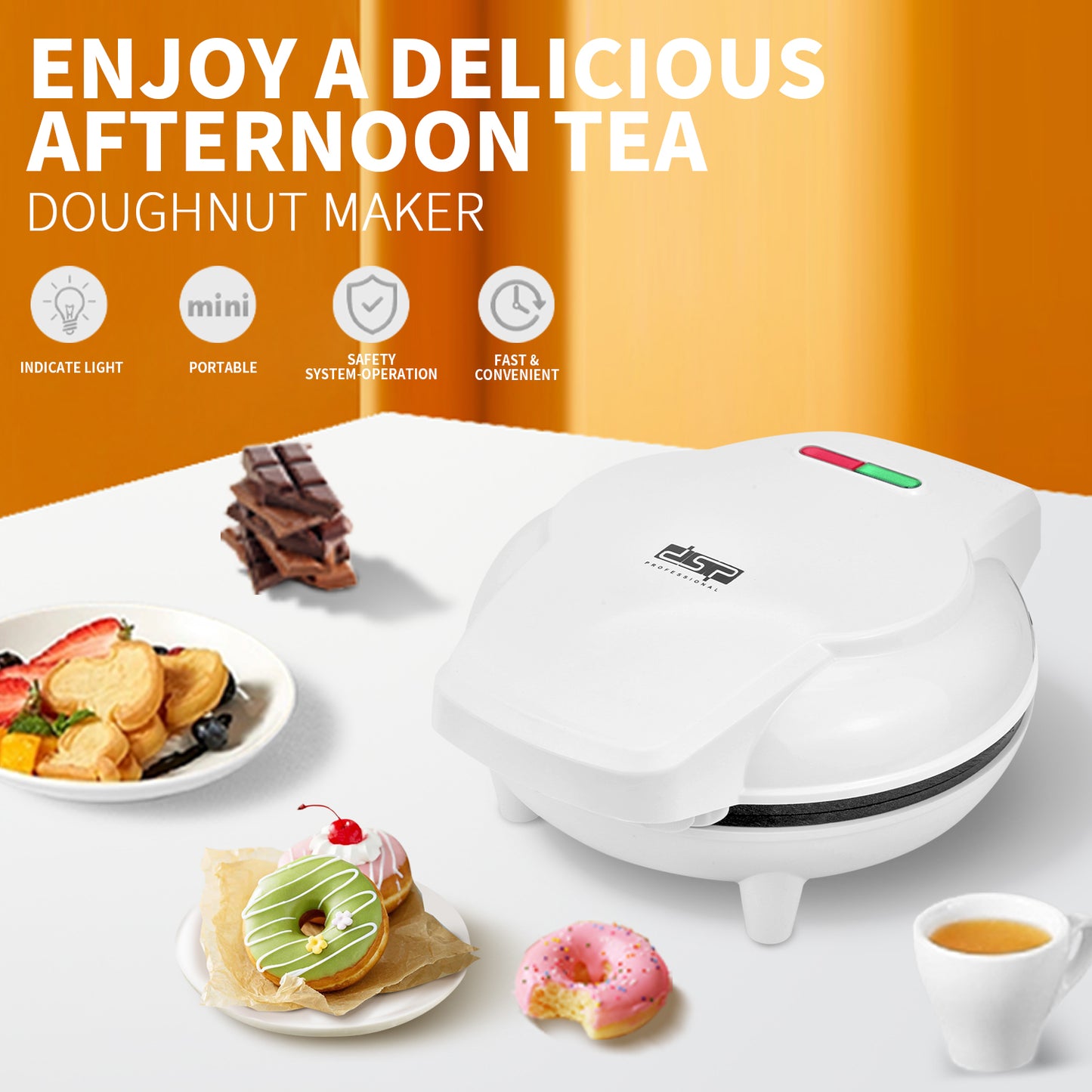 750W Professional Donut Maker with 7 Non-Stick Molds, Thermostatic Control & Cool-Touch Housing, Perfect for Homemade Snacks/Kids Parties