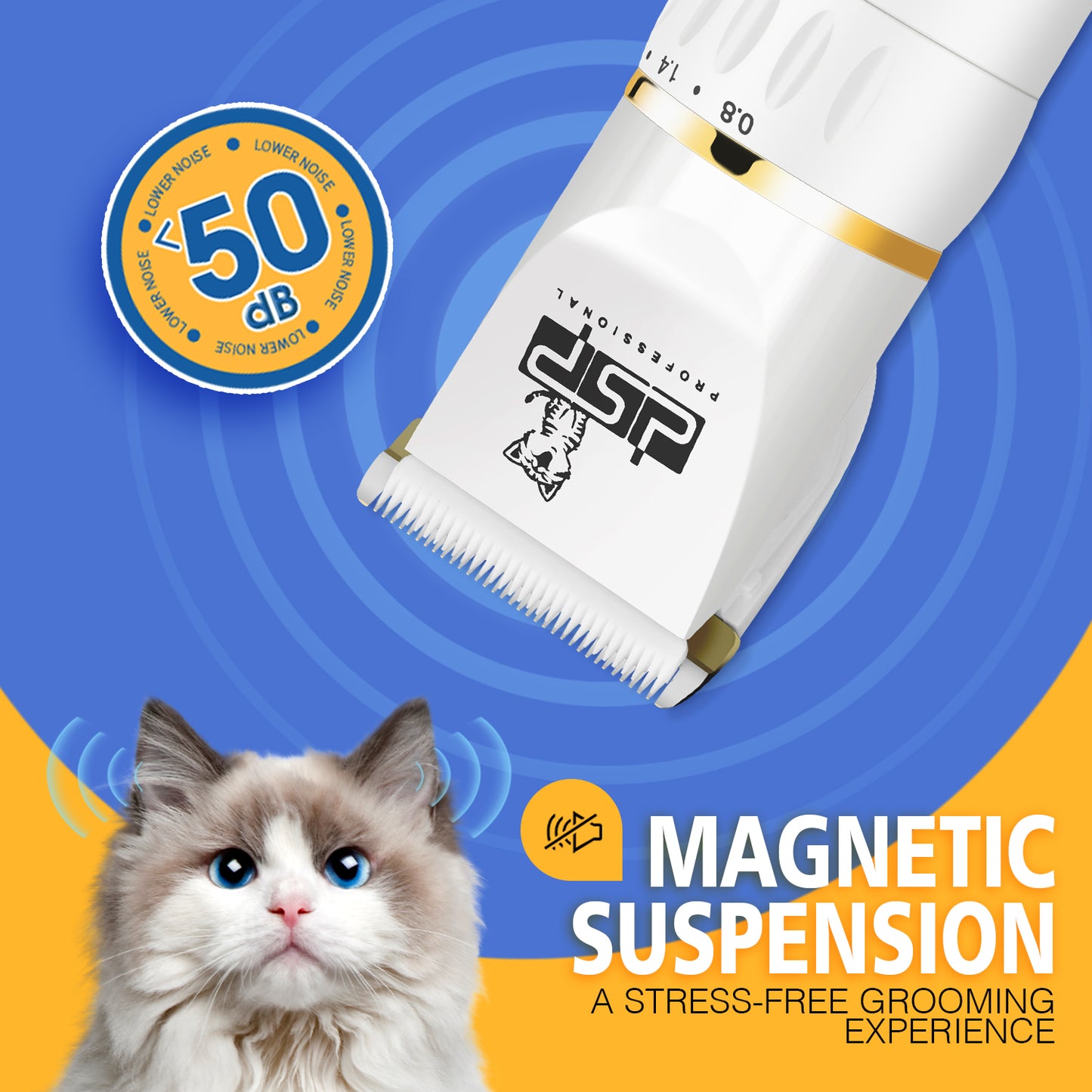 Low Noise Pet Grooming Clipper Titanium Ceramic Blades 6500RPM 3H Runtime 5 Guards Kit USB Charging Home Professional Use