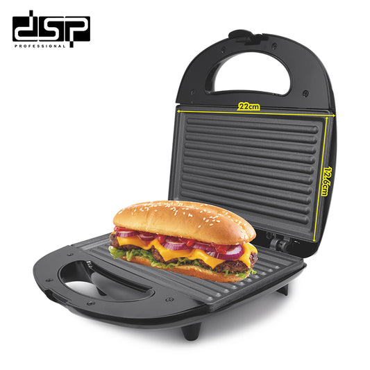 DSP 750W Electric Sandwich Maker/Press with Non-Stick Plates, Cool-Touch Handle, & Compact Storage – Perfect for Grilled Cheese, Breakfast, and Snacks (220-240V, Black)