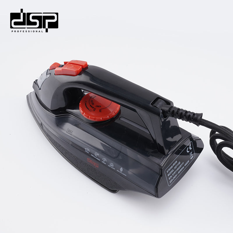 DSP Steam Iron for Clothes, 1600W with Teflon Soleplate, Adjustable Temperature, Continuous Steam & Spray, Vertical Steam, Retractable Cord, Overheat Protection – Ideal for Home Use
