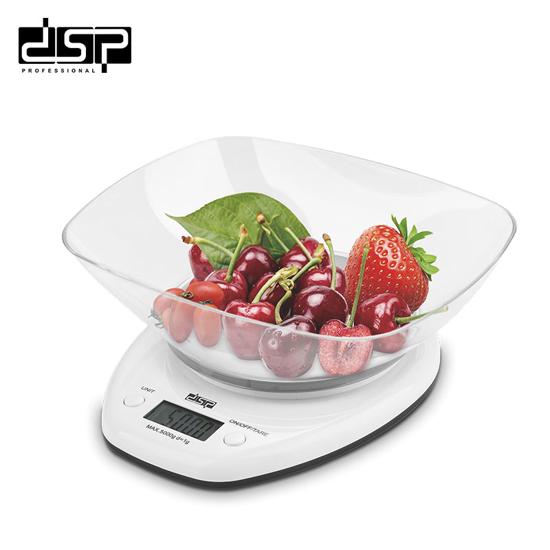 DSP Digital Kitchen Scale, 5000g Food Scale with Removable Bowl, Precise Grams/Ounces/LB for Cooking, Baking & Meal Prep, LCD Display, ABS Body – Easy Storage & Cleaning