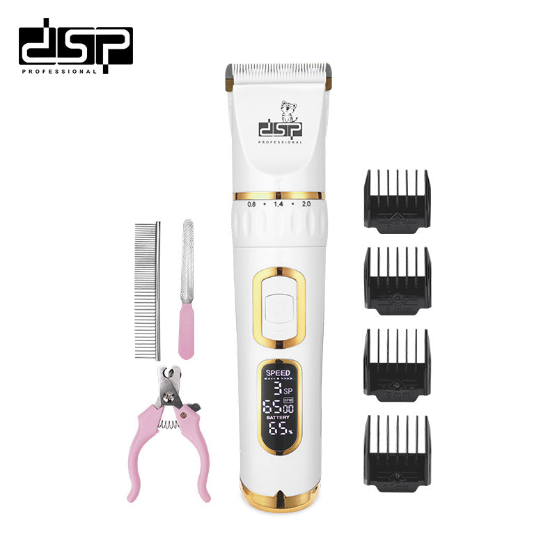 Low Noise Pet Grooming Clipper Titanium Ceramic Blades 6500RPM 3H Runtime 5 Guards Kit USB Charging Home Professional Use