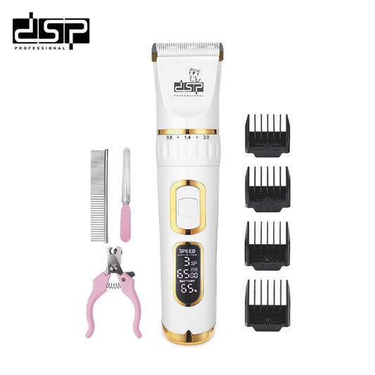Low Noise Pet Grooming Clipper Titanium Ceramic Blades 6500RPM 3H Runtime 5 Guards Kit USB Charging Home Professional Use