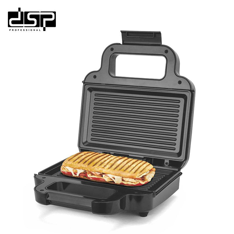 DSP Electric Sandwich Maker with Non-Stick Plates, Adjustable Temperature Control, Cool Touch Handle – Perfect for Grilled Cheese, Tuna Melts & Breakfast Sandwiches – 800W, 22x12.5cm Plates, Stainless Steel Panel (220-240V, Black)