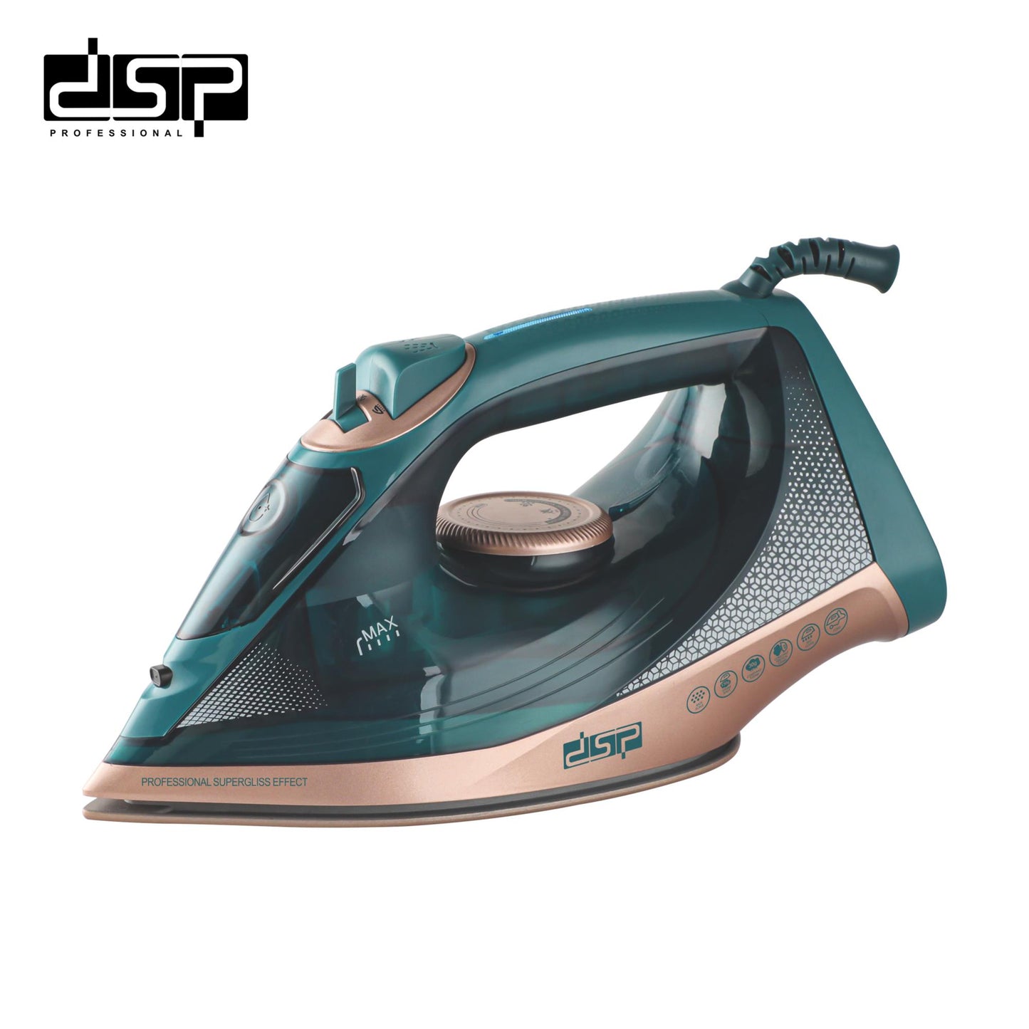 DSP Steam Iron for Clothes - 2200W Ceramic Soleplate with Retractable Cord, Adjustable Steam (15-25g/min), 330ml Tank, Overheat Protection - Ideal for Home Use