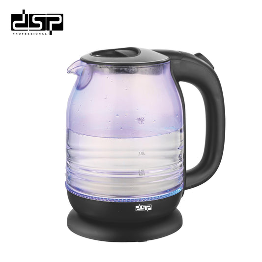 DSP Electric Kettle 1.7L Glass & Steel, Fast Boiling 2200W with Auto Shut-Off, LED Light, 360° Swivel Base – Stainless Steel Heating for Tea & Coffee