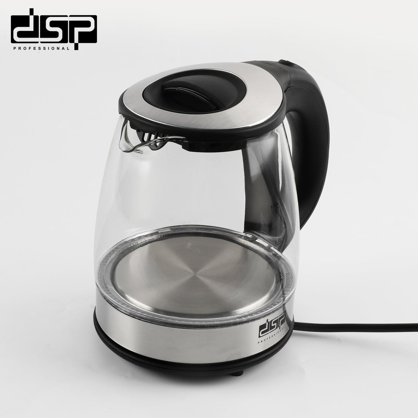 DSP Electric Kettle 1.0L, Stainless Steel & Glass Water Kettle with LED Light, 1000-1200W Fast Boiling, Auto Shut-Off & Boil-Dry Protection, 360Β°Rotatable Base for Home Kitchen (220-240V)