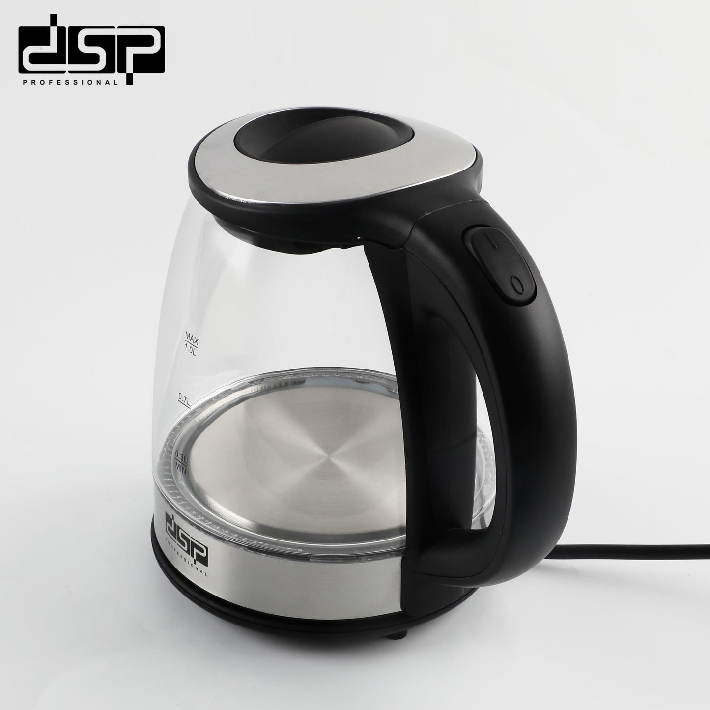DSP Electric Kettle 1.0L, Stainless Steel & Glass Water Kettle with LED Light, 1000-1200W Fast Boiling, Auto Shut-Off & Boil-Dry Protection, 360Β°Rotatable Base for Home Kitchen (220-240V)