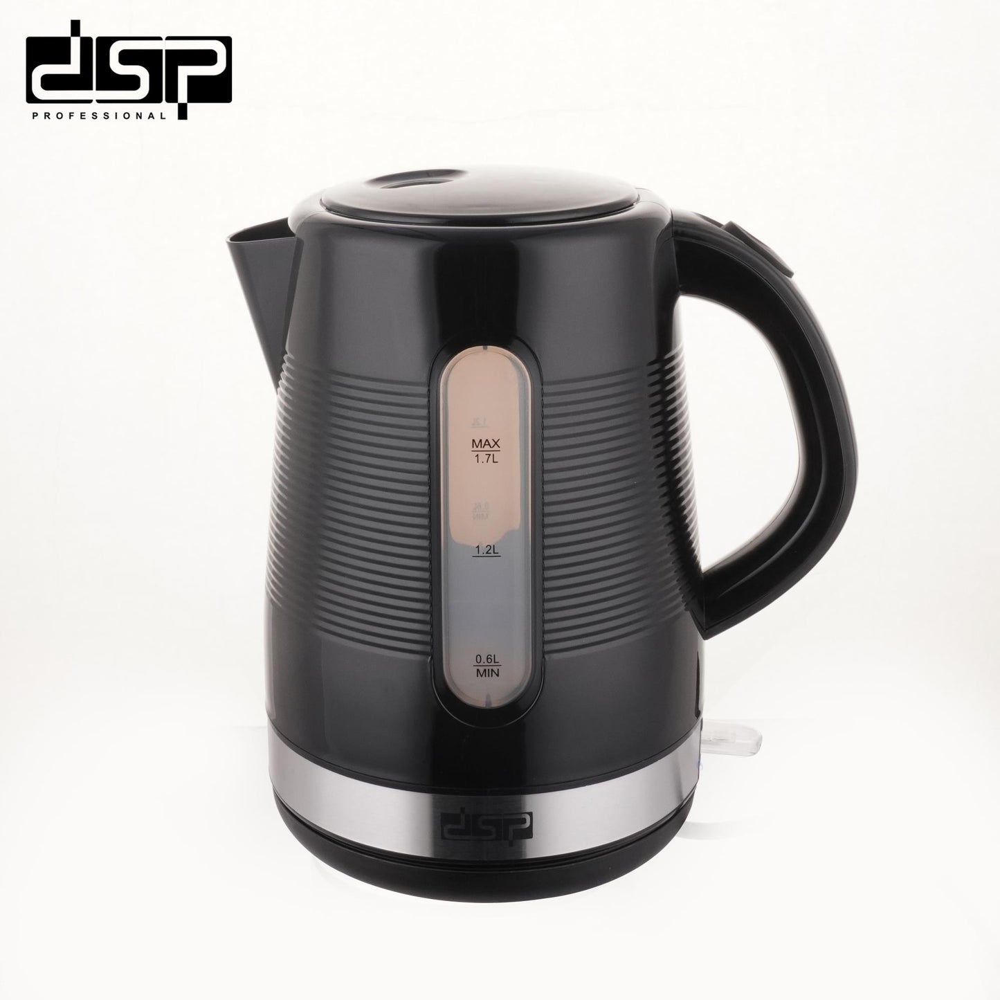 DSP Electric Kettle 1.7L, 2200W Fast Boiling, Auto Shut-Off & Boil-Dry Protection, Stainless Steel Heating, Cordless & 360° Rotatable, Visual Water Window for Home & Kitchen Appliances