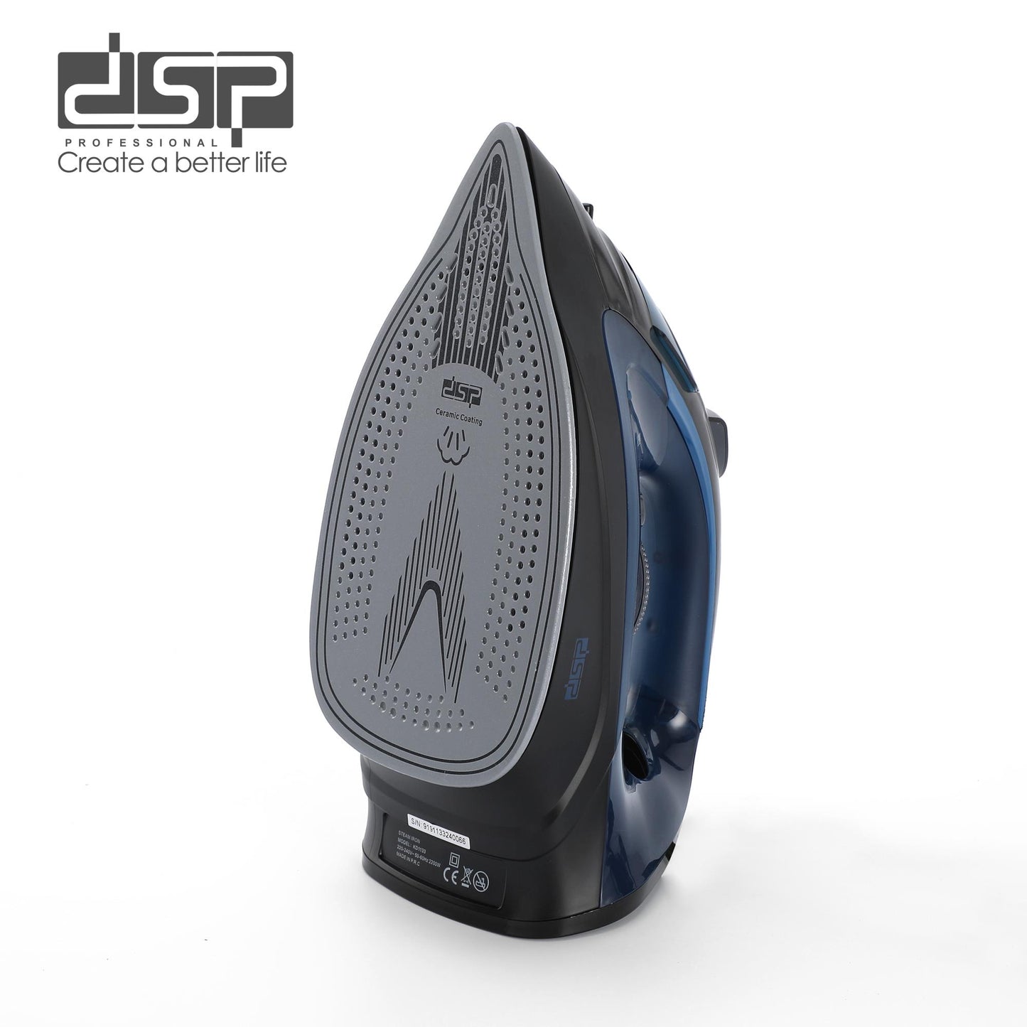 DSP 2200W Steam Iron for Clothes, Ceramic Soleplate, 300ml Water Tank, Adjustable Steam & Vertical Steam, Retractable Cord, Self-Cleaning – Powerful & Efficient Ironing