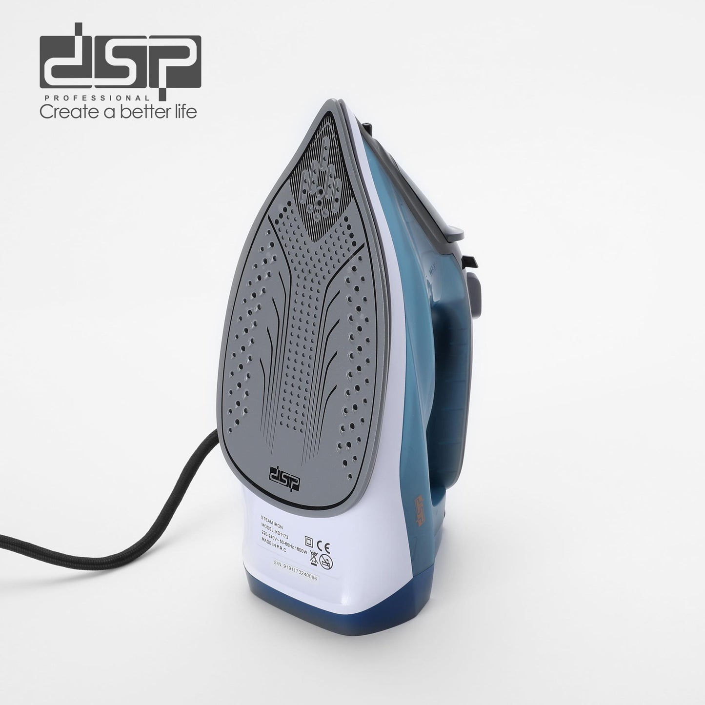 DSP Steam Iron for Clothes with 1600W Power, Ceramic Plate & 200ml Water Tank - Dry/Steam/Spray/Self-Cleaning, Overheating Protection - Fast & Efficient Ironing for Home Use