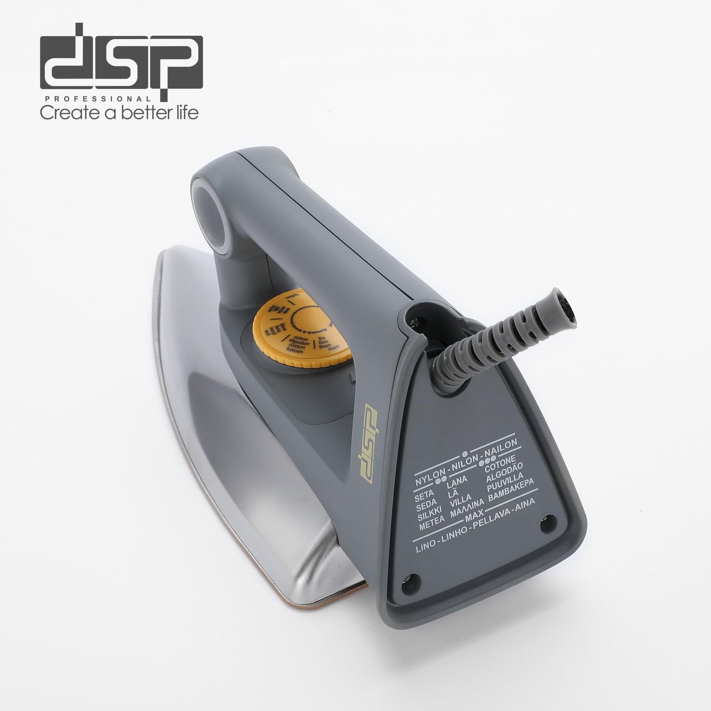 DSP Dry Iron for Clothes with Retractable Cord - 1200W, 220°C Max Temperature, Teflon Non-Stick Soleplate, Adjustable Heat & Overheat Protection, LED Indicator - Home Ironing (220-240V)