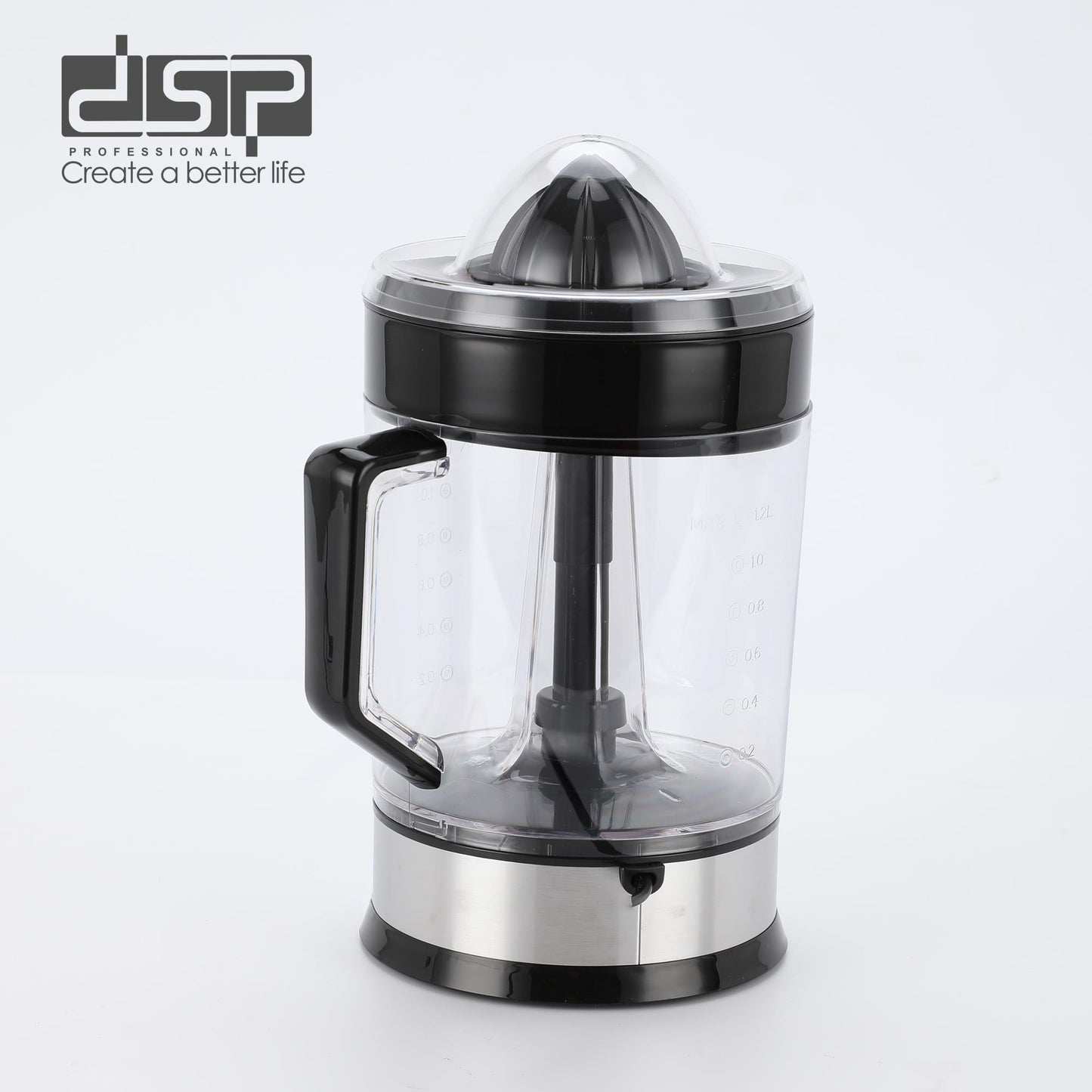 DSP Electric Citrus Juicer – 220V, 40W, 1.2L Large Capacity, BPA-Free Stainless Steel Juicer for Oranges, Lemons, Limes, Grapefruits – Easy to Clean with Reversible Motor & Non-Slip Base