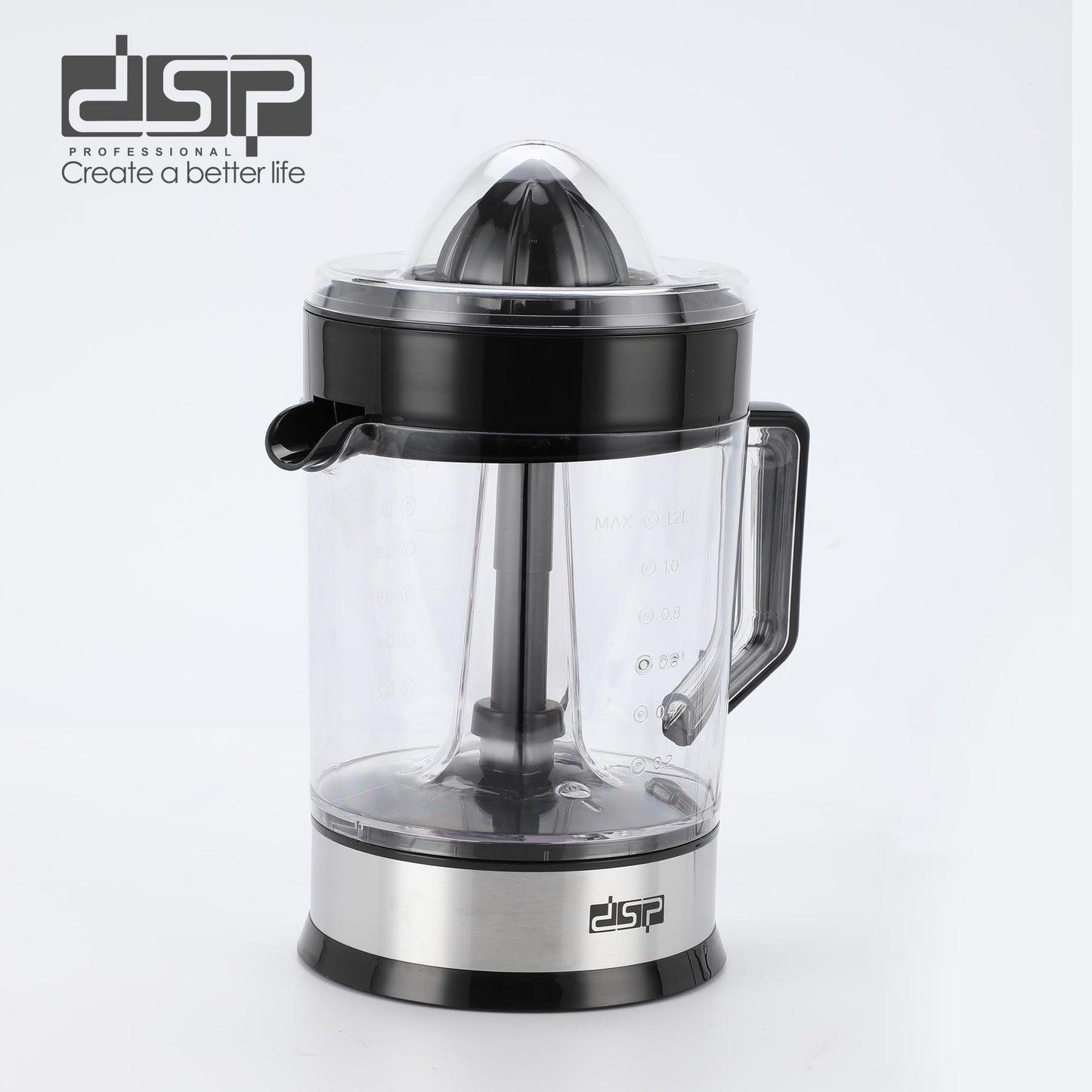 DSP Electric Citrus Juicer – 220V, 40W, 1.2L Large Capacity, BPA-Free Stainless Steel Juicer for Oranges, Lemons, Limes, Grapefruits – Easy to Clean with Reversible Motor & Non-Slip Base