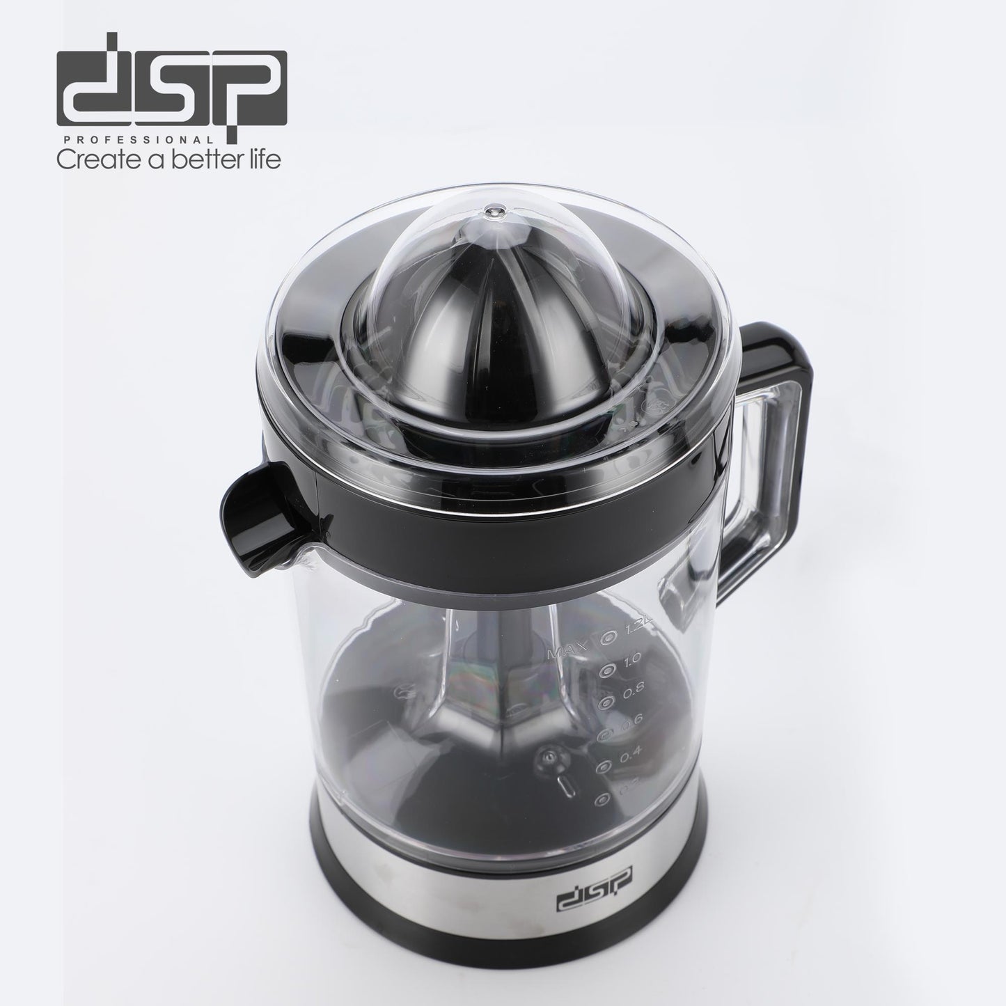 DSP Electric Citrus Juicer – 220V, 40W, 1.2L Large Capacity, BPA-Free Stainless Steel Juicer for Oranges, Lemons, Limes, Grapefruits – Easy to Clean with Reversible Motor & Non-Slip Base