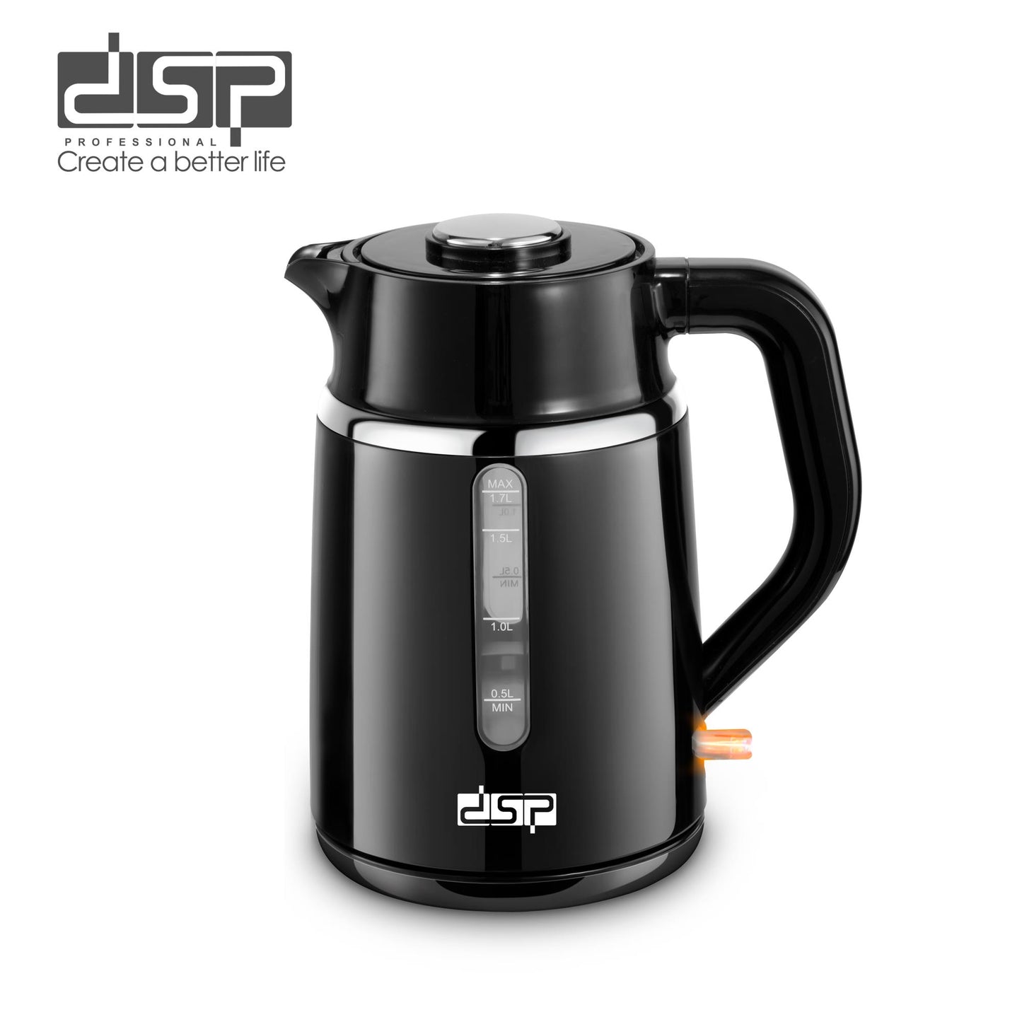 DSP 1.7L Glass Electric Kettle with Auto Shut-Off, 2200W Fast Boil, Stainless Steel Heating Element, Cordless & 360° Swivel Base, LED Indicator – Safe & Efficient for Home Use