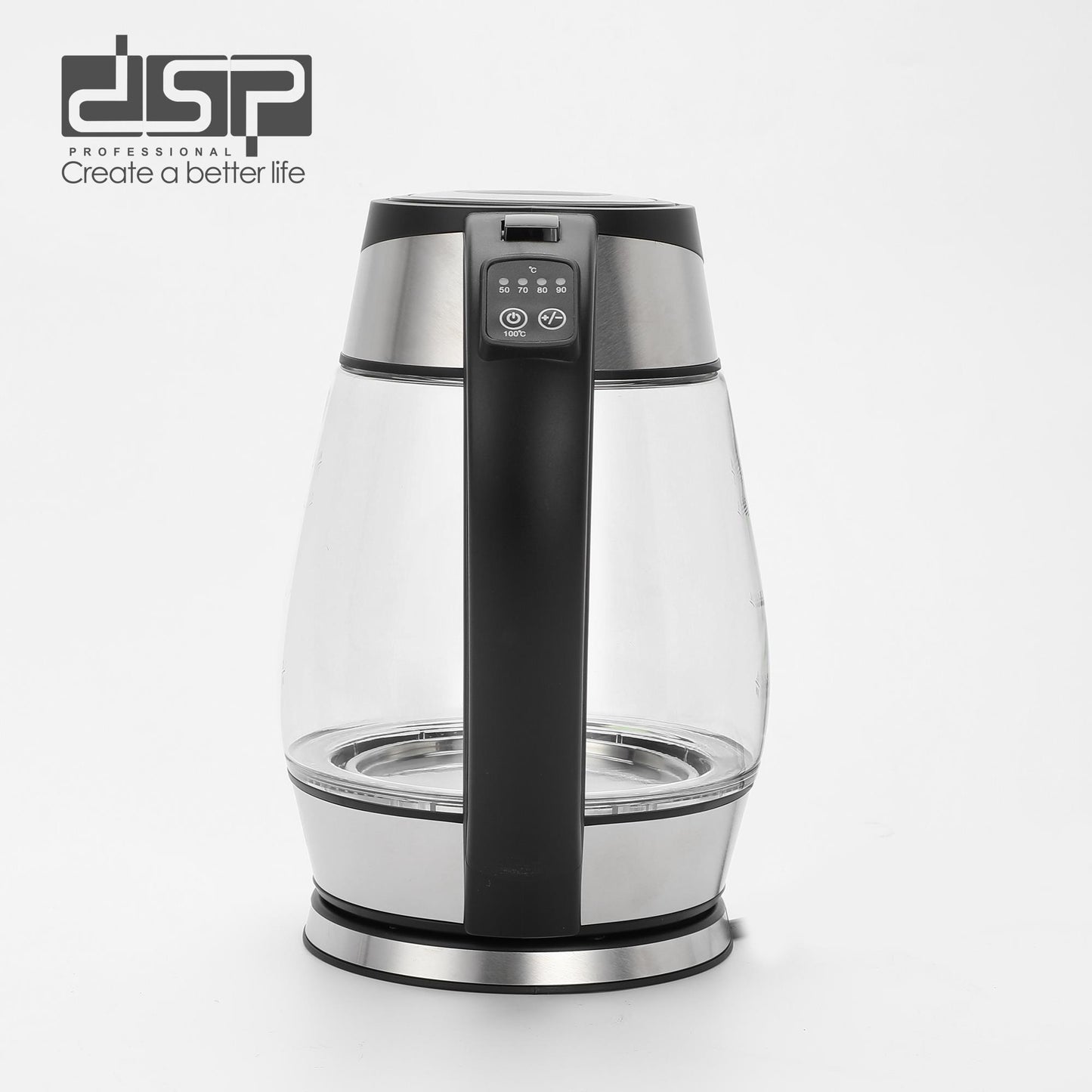DSP Electric Kettle - 1.7L Glass & Stainless Steel Rapid Boil Electric Tea Kettle with Auto Shut-Off, 5 Temperature Settings, Keep Warm & Dry Boil Protection (2200W, Cordless & Removable Strainer)