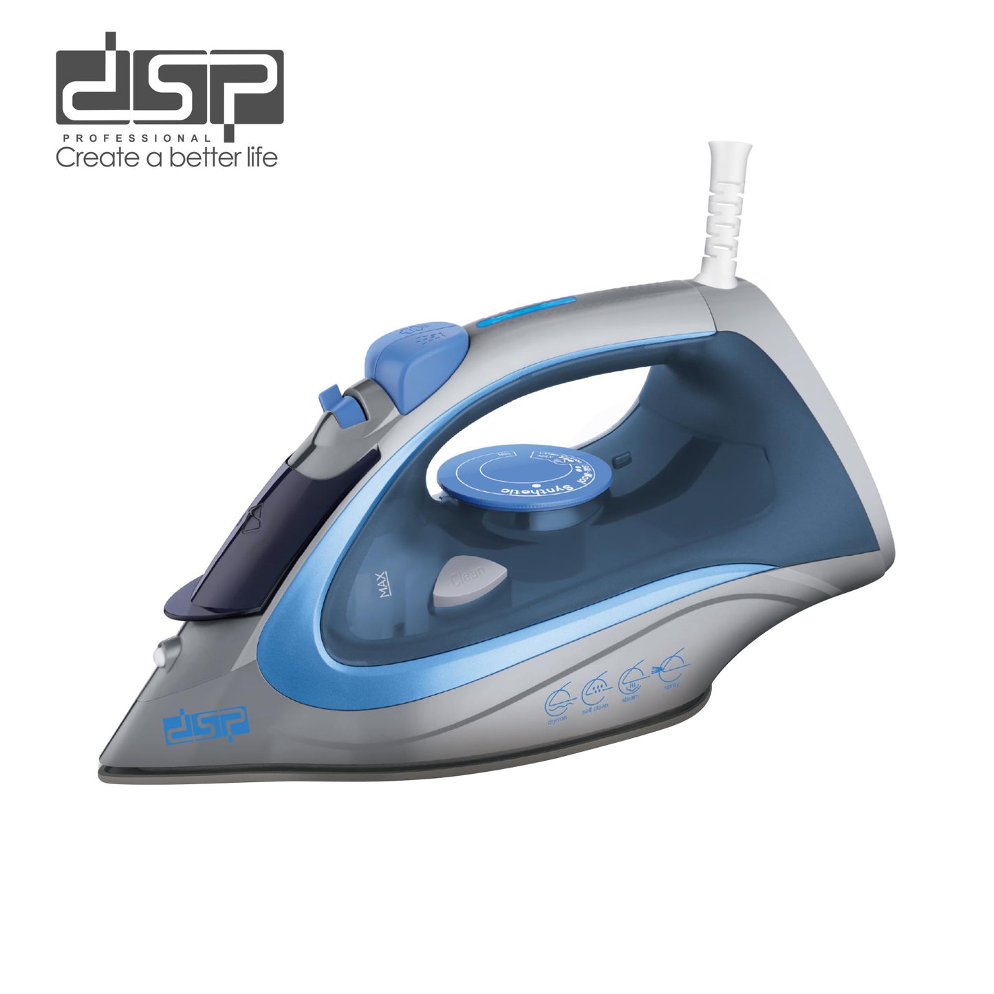 DSP Steam Iron for Clothes - 2200W Powerful Iron Steamer with Ceramic Soleplate, 400ml Water Tank, 7-in-1 Functions(Spray/Dry/Steam/Burst)& Self-Cleaning - Adjustable for All Fabrics