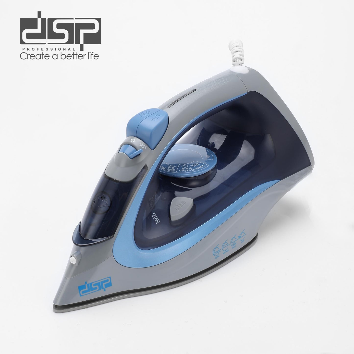 DSP Steam Iron for Clothes - 2200W Powerful Iron Steamer with Ceramic Soleplate, 400ml Water Tank, 7-in-1 Functions(Spray/Dry/Steam/Burst)& Self-Cleaning - Adjustable for All Fabrics