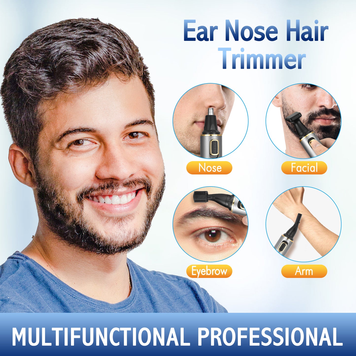 All-in-One Trimmer for Nose Eyebrow Sideburns, 8500RPM Motor 120mins Use, IPX5 Waterproof USB Rechargeable with Accessories Men's Grooming Kit