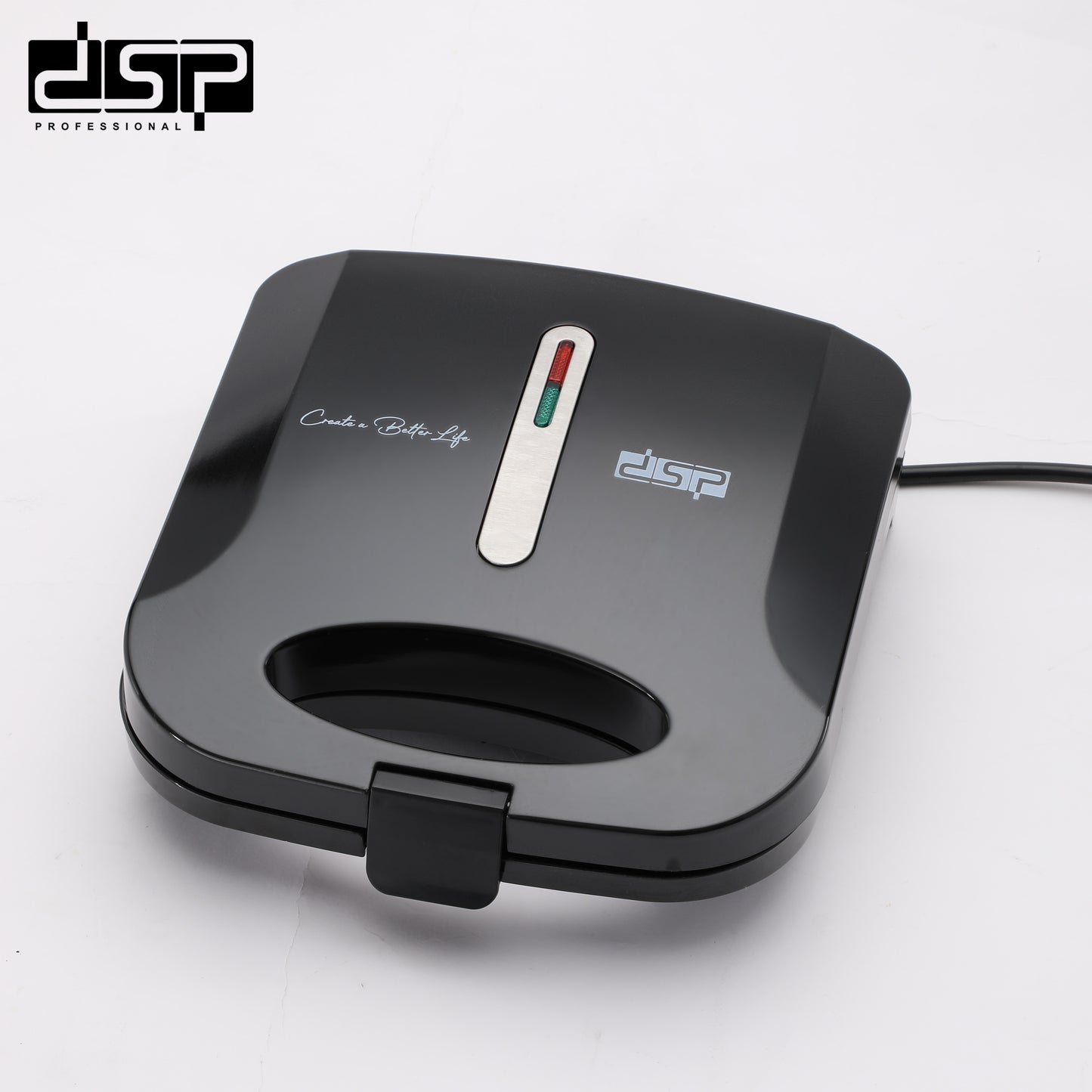 DSP Electric Sandwich Maker with Non-Stick Olive Plates, 700W Fast Heating, Cool-Touch Handle & Adjustable Temp – Perfect for Grilled Cheese, Paninis & Breakfast Snacks – Compact Kitchen Appliance (Black)