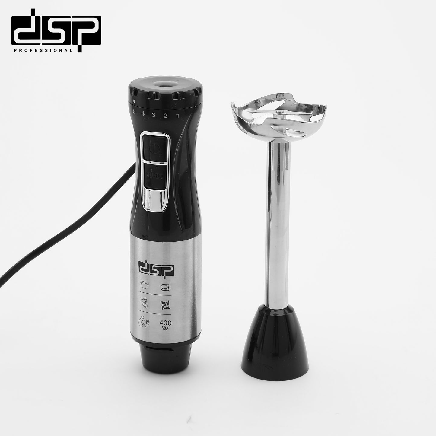 DSP 3 in 1 Immersion Blender Handheld, 400W Corded Electric Stick Emulsion Blender with Turbo Function, Variable Speed, Stainless Steel Blades & Whisk, Perfect for Smoothies, Soup, Puree (220-240V, 700ml Cup Included)