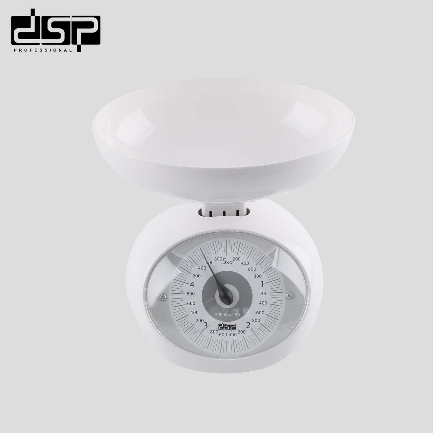 DSP Mechanical Kitchen Scale with Bowl – Food Scale for Home, Weighs up to 5000g (40g Increments), ABS Material, Large 1000ml Tray, Easy to Clean