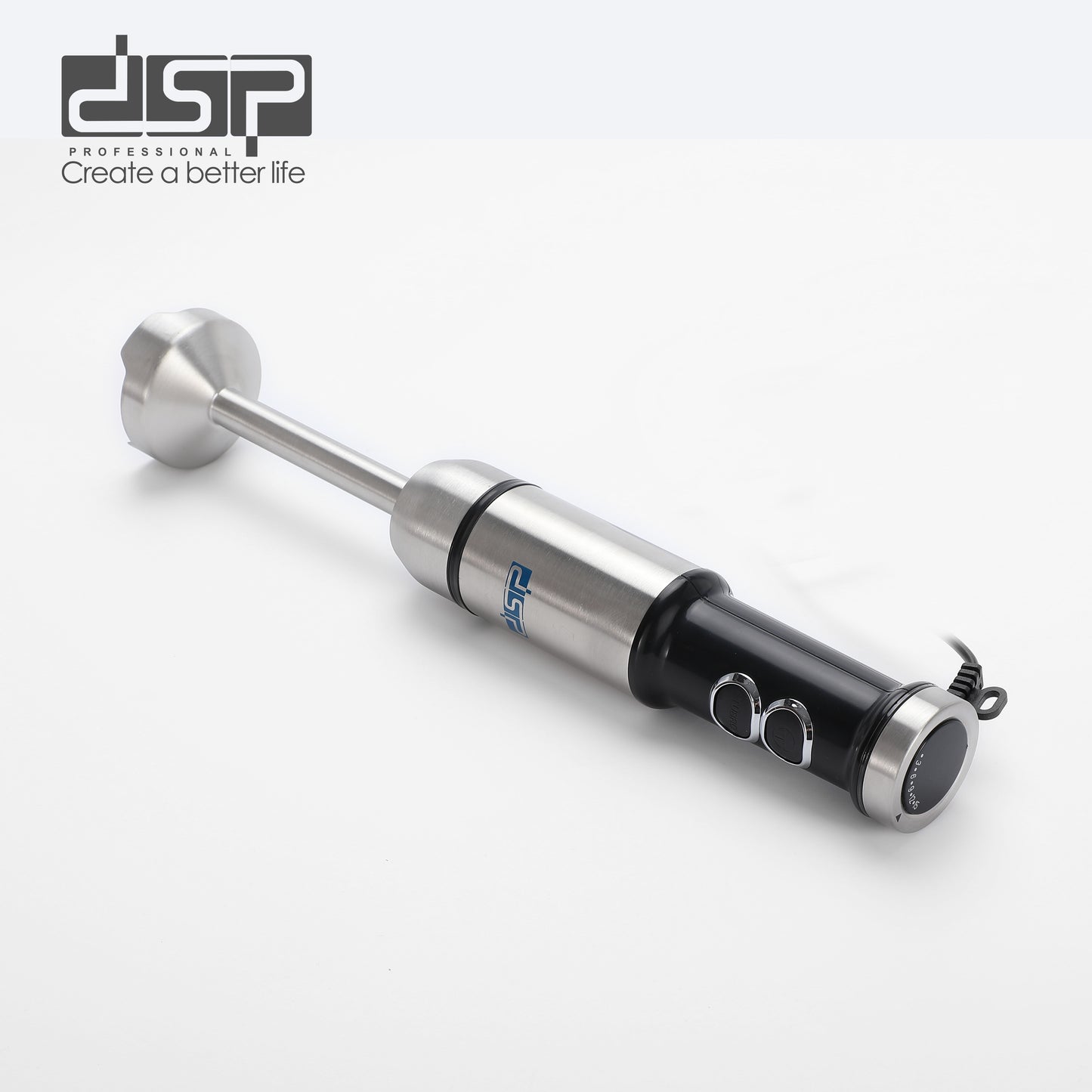 DSP 1500W Immersion Blender Handheld Cordless - Powerful Electric Mixer with Turbo Function, 2-Speed Control & Detachable Stainless Steel Rod, Ideal for Smoothies, Soup, Puree (Blue Light Ring)