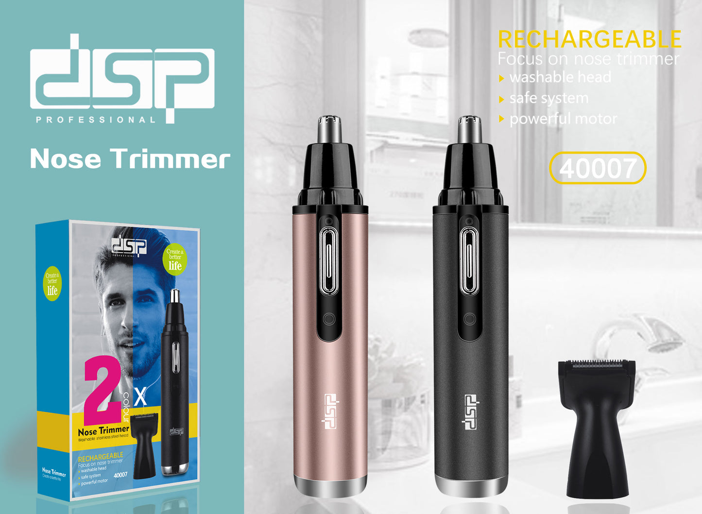 DSP Hot Seller USB Nose Trimmer 8000RPM 40Min Runtime with Trimmer & Brush for Men's Precision Grooming Travel Home