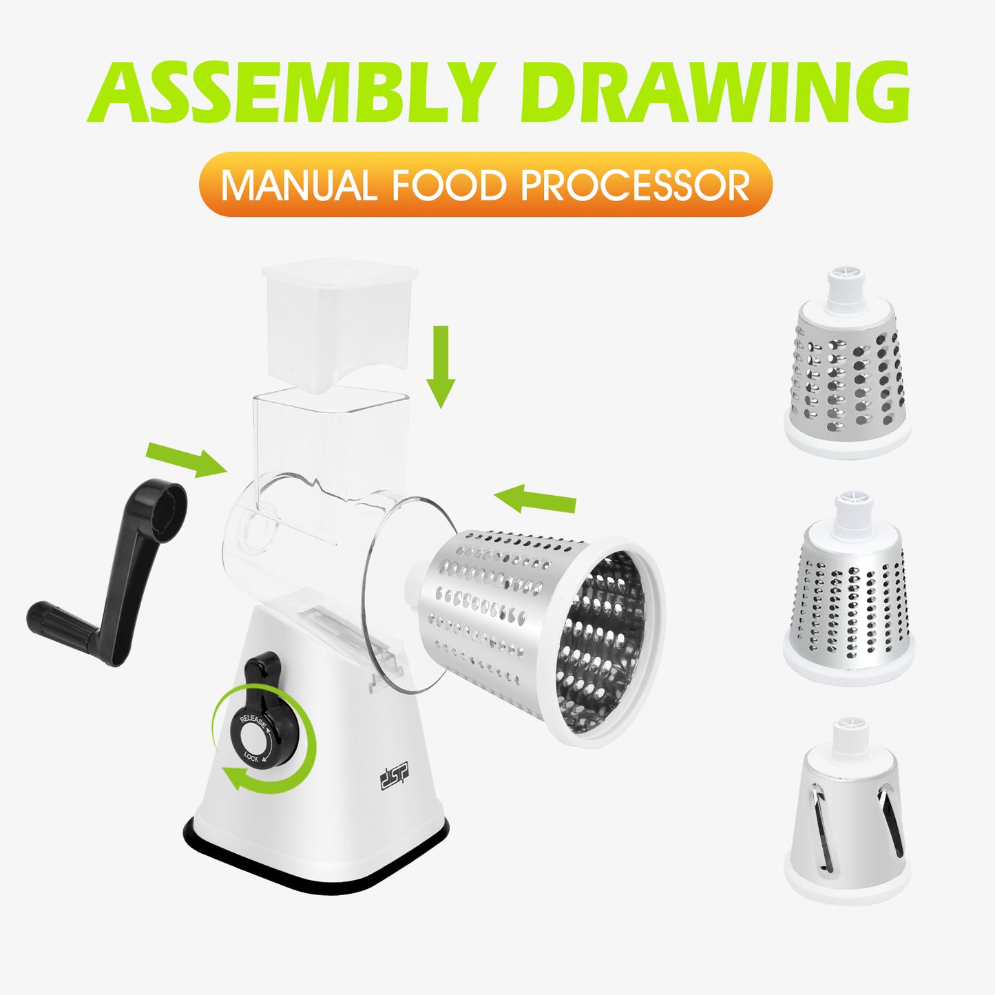 3-in-1 Manual Food Processor, Hand-Operated Veggie Cutter with Stainless Steel Blades for Kitchen & Camping