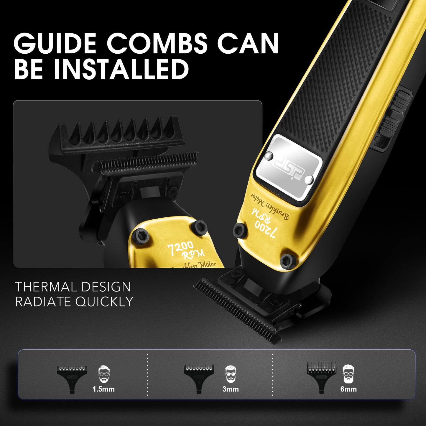 Pro Grooming Brushless Hair Trimmer 7200RPM DLC+Ceramic Blades LED Display 3 Limit Combs Skin-Safe 120Min Runtime for Men's Beard & Body Hair Care