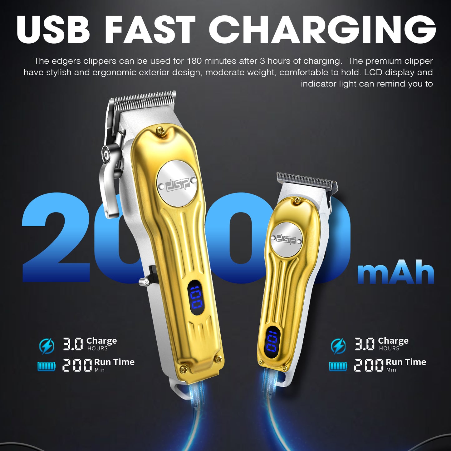 6500RPM Metal Hair Clipper, 200Min Long-Lasting 18650 Battery 8 Combs Kit, Professional Cordless Clippers for Home Gentle Hair Care