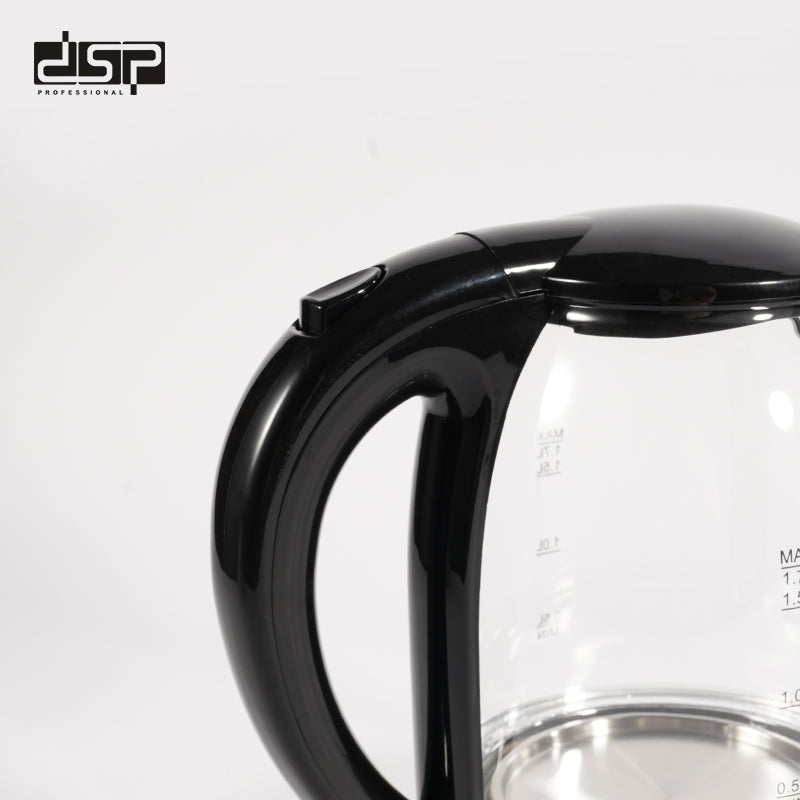 DSP Electric Kettle, 1.7L Fast Boiling Water Kettle for Tea & Coffee, BPA-Free Glass Tea Pot with Auto Shut-Off, Boil-Dry Protection, Removable Filter & Water Level Indicator (220-240V)