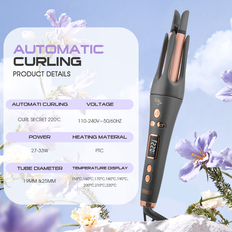 Auto Curler 180s Quick Heat 8 Temps, Dual Ceramic Barrels 19/25mm with Buzzer Alert & Auto-Off, Home Hair Styling & Protection