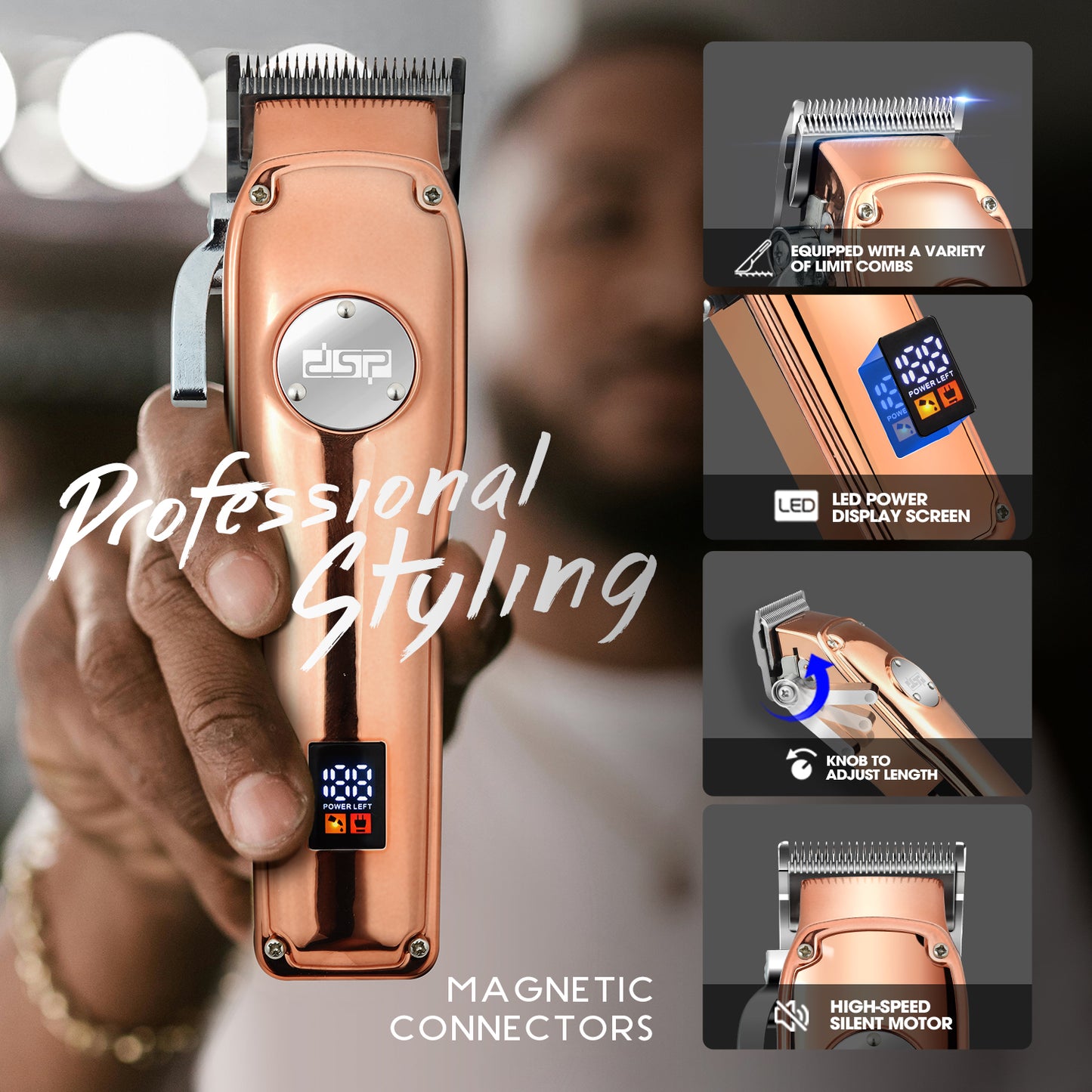 6500RPM Professional Hair Clipper, 2000mAh Long-Lasting Battery with 8 Combs & Metal Spanner for Gentle Hair Care