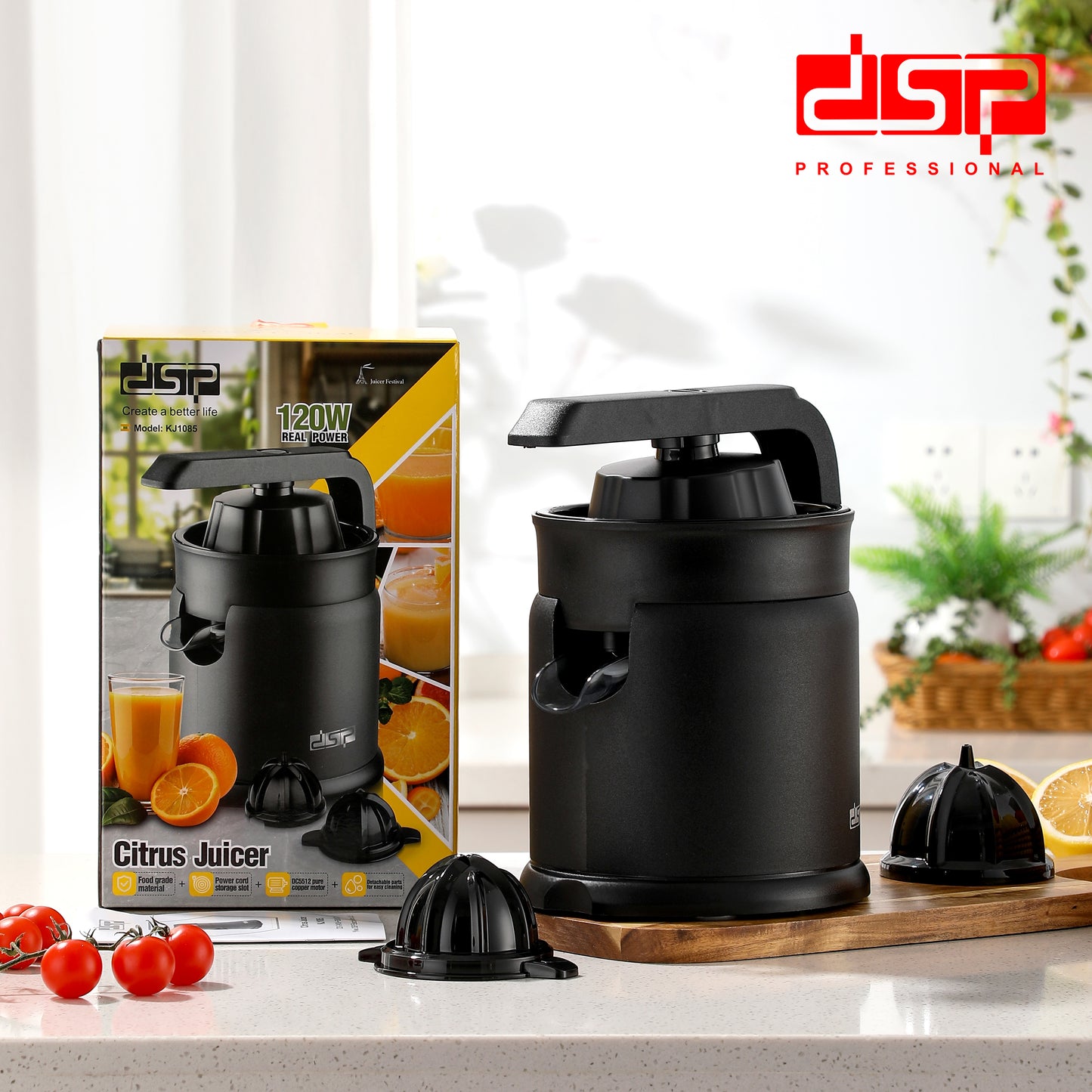 120W Detachable Effortless Press Pure Copper Motor Juicer, , Anti-Drip Food Grade PP, Non-Slip Base for Healthy Home Kitchen