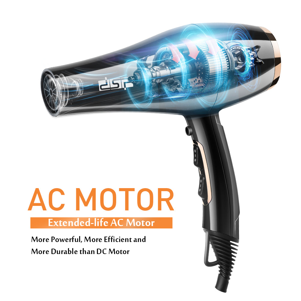 DSP Hot Seller 1600W Hair Dryer AC5413 Copper Motor 2 Speed Temp Cold Air 17000RPM 360° Cord Hook for Gentle Styling Home & Salon