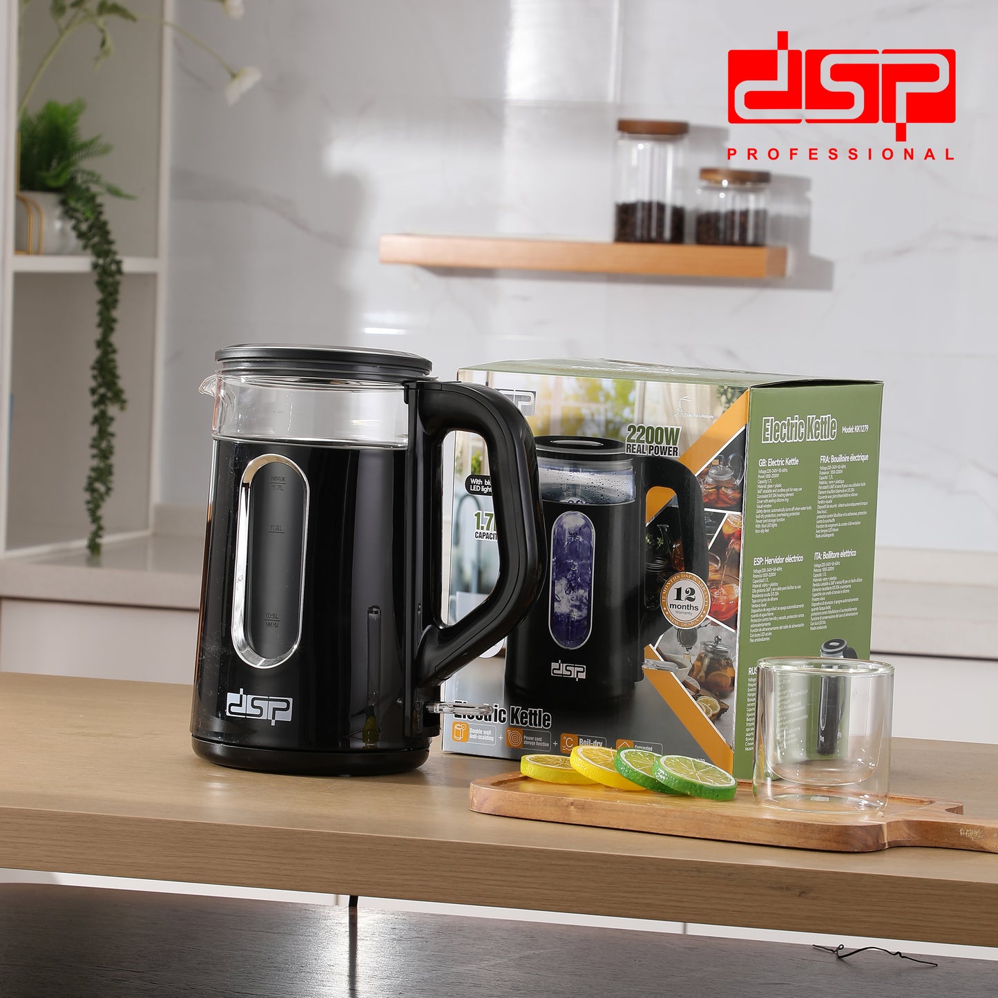 2200W Fast Boil Electric Kettle, 1.7L Cordless with Auto Shut-Off, LED & Safety Protections for Home/Office