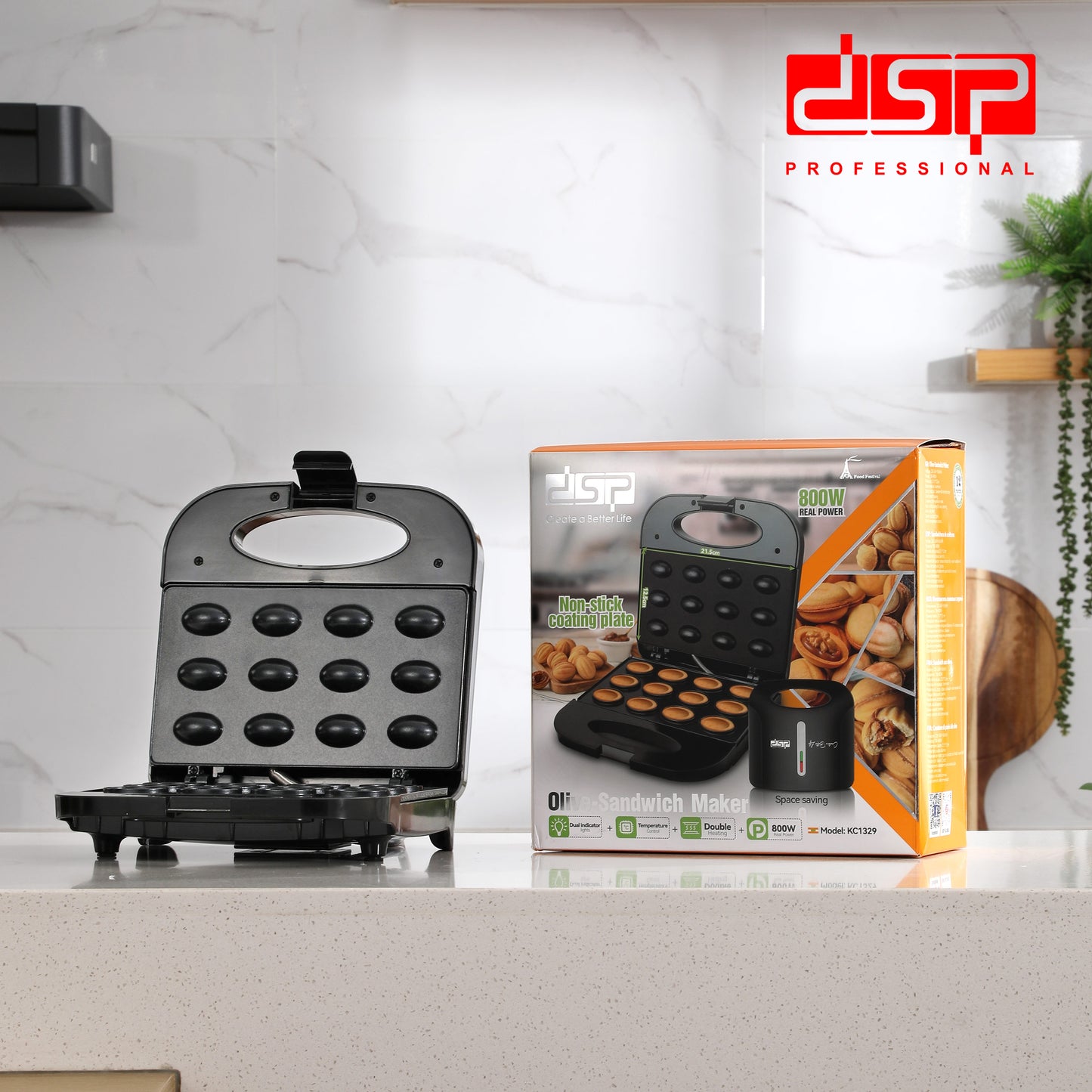 DSP Electric Sandwich Maker with Non-Stick Olive Plates, 700W Fast Heating, Cool-Touch Handle & Adjustable Temp – Perfect for Grilled Cheese, Paninis & Breakfast Snacks – Compact Kitchen Appliance (Black)