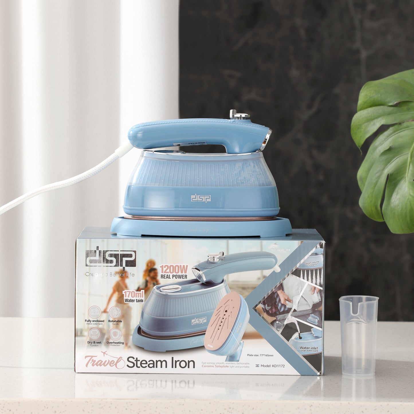 DSP Steam Iron for Clothes – 1200W Powerful Steam, Ceramic Soleplate, 170ml Water Tank, Adjustable Steam, Dry & Wet Ironing, Overheat Protection, Fast Preheating (30s), Includes Stand & Measuring Cup