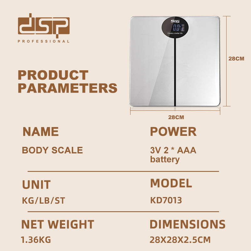 Body Scale 180kg Capacity, Tempered Glass Platform with 50g Precision, Auto-Zero/Off & Alerts for Home Fitness Health Tracking