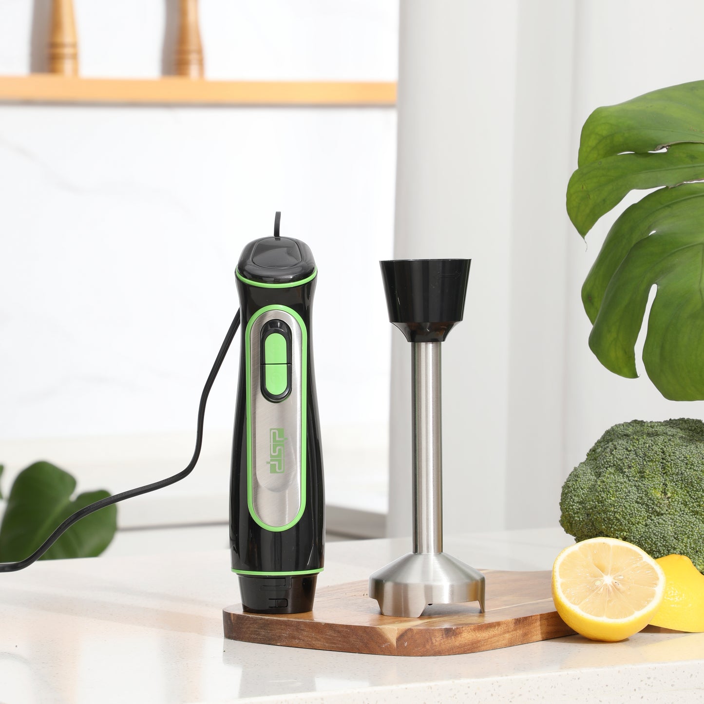 DSP Immersion Blender Handheld, 500W Cordless Electric Hand Mixer with 4 Stainless Steel Blades, 6-Speed Electronic Touch Control & LED Display, Detachable 304 Stainless Steel Stirring Bar for Smoothies, Puree, Baby Food