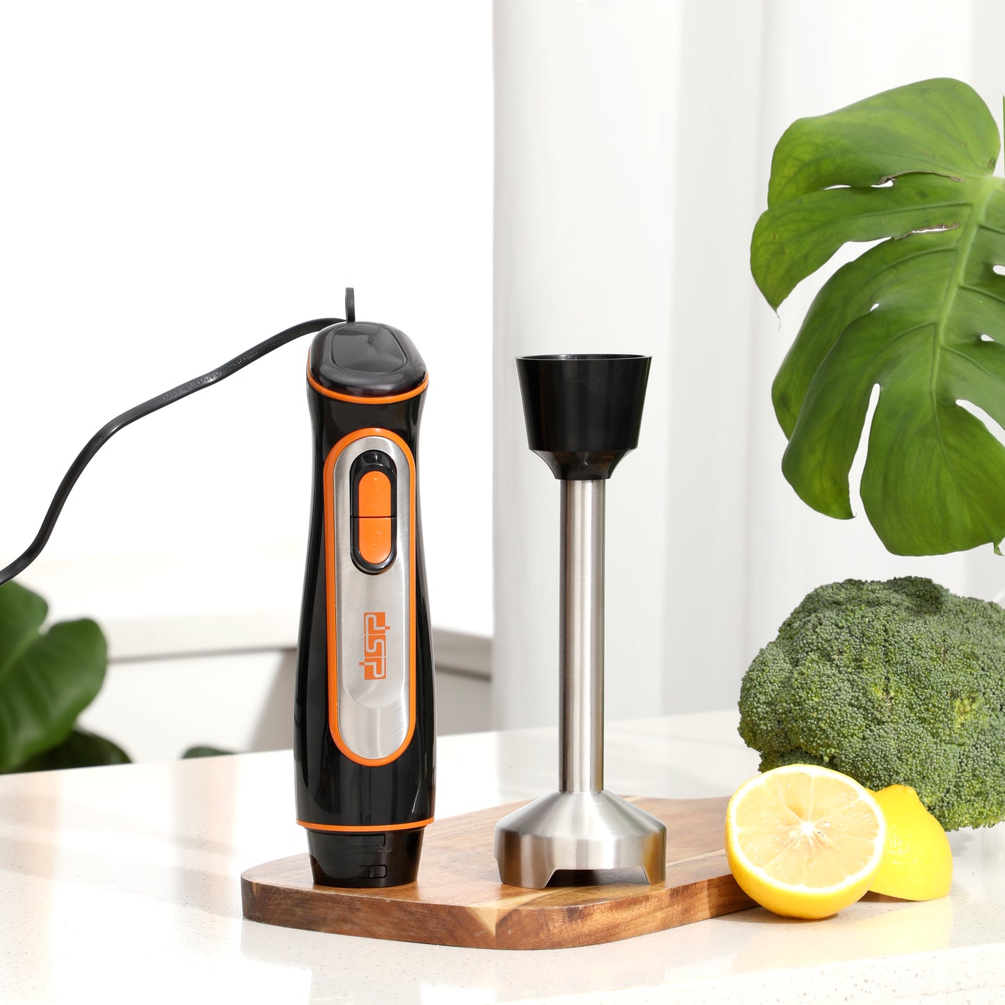 DSP Immersion Blender Handheld, 500W Cordless Electric Hand Mixer with 4 Stainless Steel Blades, 6-Speed Electronic Touch Control & LED Display, Detachable 304 Stainless Steel Stirring Bar for Smoothies, Puree, Baby Food